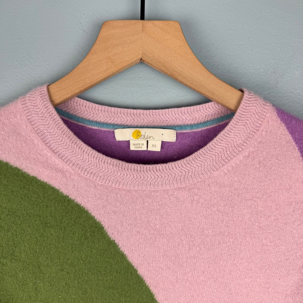 Boden Abstract Colorblock Crewneck Sweater Women's XS Colorful 100% Cashmere - Picture 3 of 5